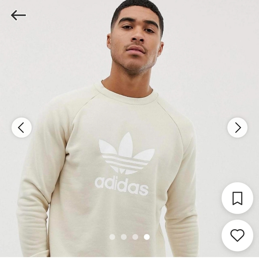 Adidas Tan and White Crewneck Sweater with Trefoil Logo
